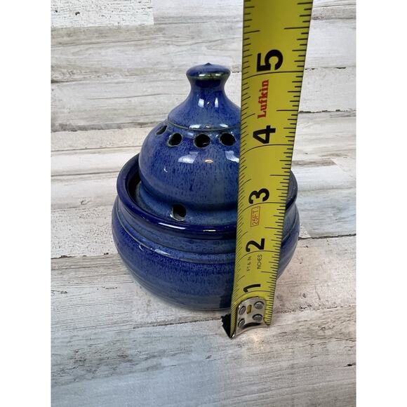 Rare Earth Pottery Blue Glaze Stoneware Oil Lamp Signed Stuart FL Handmade USA - Picture 5 of 6